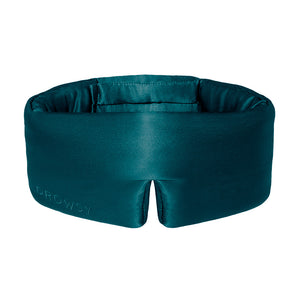 Drowsy Green Sapphire coloured silk sleep mask on a white background