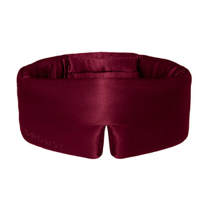 Experience ultimate beauty sleep with drowsysleepcos La Vie En Rouge—a luxurious, deep burgundy silk sleep mask featuring a subtle “DROWSY” logo, plush blackout padding, and a comfortable center notch.