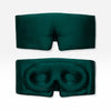 Front and back view of the dark green Ivy Garden - Eyelash Protecting Mask, featuring contoured eye cups and a nose cutout designed for eyelash protection.