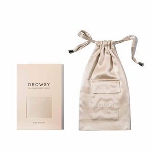 Drowsy Sleep Co. Dusty Gold silk carry pouch for silk eye mask to sleep better