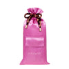 The Hotel Paradiso Carry Pouch from us.drowsysleepco is a bright pink satin bag with a front pocket, "DROWSY" embroidery, and a patterned ribbon—perfect for keeping your silk eye mask and essentials organized in style.