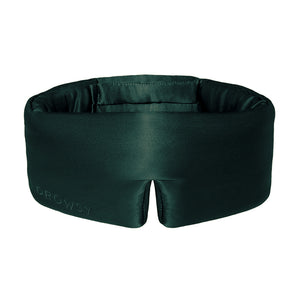 Dark green contoured Ivy Garden silk sleep mask with a velcro strap for beauty sleep.