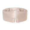 The Dusty Gold sleep mask by drowsysleepco is a beige silk blackout eye mask with a wide, padded design and small bottom notch—ideal for uninterrupted beauty sleep.