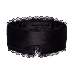The Paris Love Story - Black Jade Sleep Mask by drowsysleepco features 22 momme black mulberry silk with lace trim, targeting fine lines, wrinkles, and dark circles while enhancing sleep quality with skincare benefits.