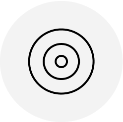 A simple black target icon with three concentric circles on a light gray background.