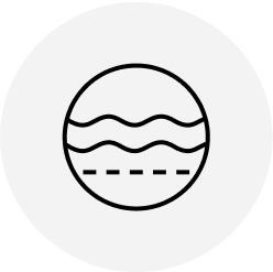 A simple black outline of a circle containing two wavy horizontal lines near the top and a dashed straight line near the bottom, all on a light gray background.