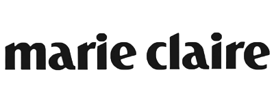 The image shows the marie claire logo in bold, black lowercase letters on a light gray background.